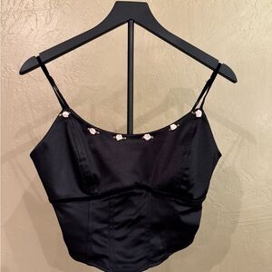 Wild Fable Black Camisole with Pink Floral Details